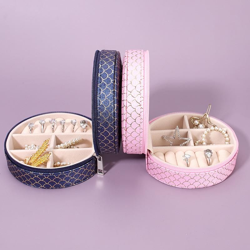 Jewelry Box Soft Leather Round Storage Organizer With Multiple Compartments For Gift Giving
