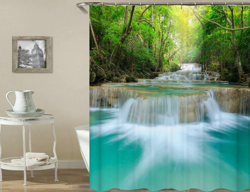 Modern Forest Shower Curtain Green Plant Tree Landscape Shower Curtain Bathroom Waterproof Bathroom Decor Cortina De La Ducha