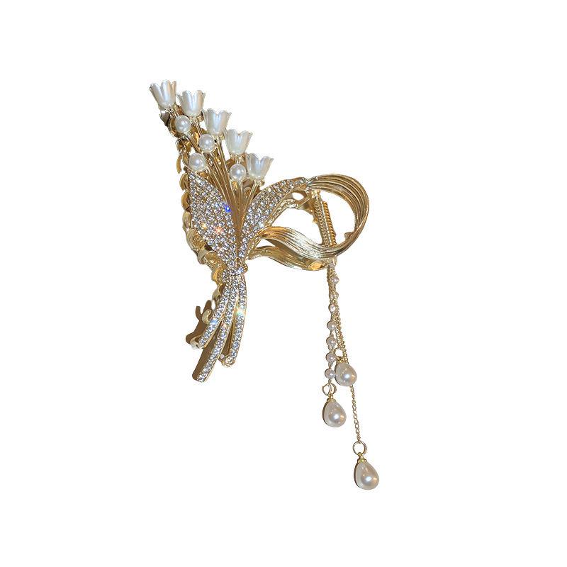 Lily of the Valley Butterfly Tassel Hair Claw - Large High-End Summer Headwear for Women