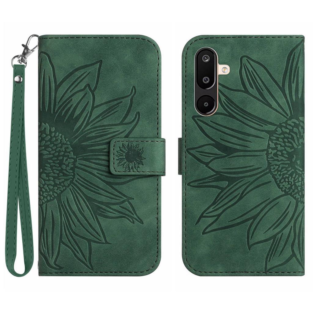 For Samsung Galaxy M36 5G Case Sunflower Imprint Leather Wallet Phone Cover with Wrist Strap