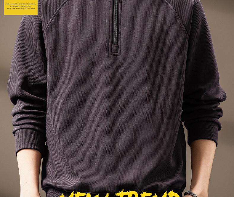 Men's Retro Half-Zip Heavyweight Hoodie - Winter Velvet, Loose Fit, Stand Collar, Large Size.