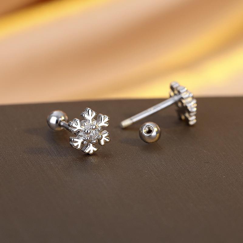 Threaded Stud Earrings Women 2025 Snowflake Earrings Light Luxury High Sense Fashion Rear Hanging Earrings