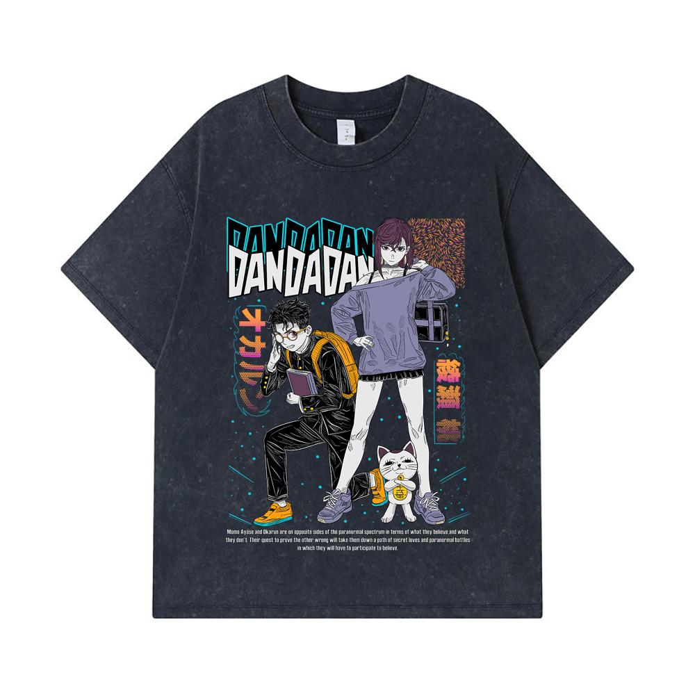 275 GSM Washed T-shirts 100% Cotton Dandadan V1 Momo Okarun Print Unisex Heavy Cotton T Shirt