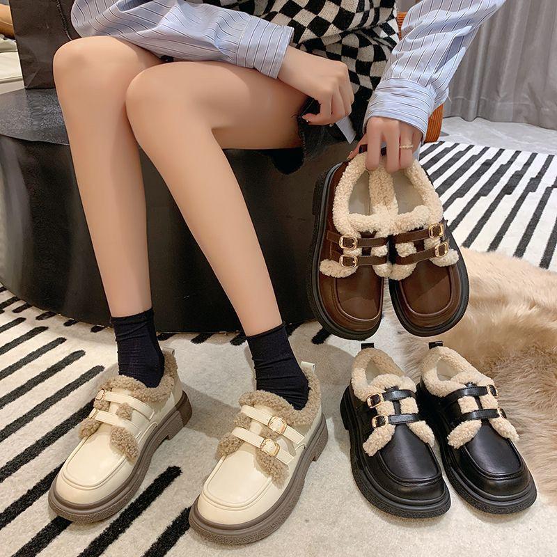 Women's Mary Jane Leather Shoes - Winter 2024 Warm, Velvet-Lined, Thick-Soled Fashion Footwear