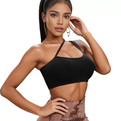 Dámská sportovní podprsenka s jedním ramenem tlumící nárazy - Push-up top na jógu
