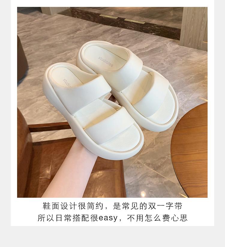 

Su Yinyin has the same style, cloud bubbles~ genuine leather double belt bread casual thick bottom heightening slippers women s sandals summer models 34
