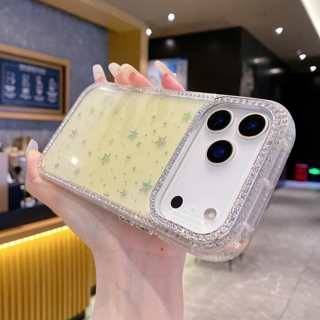 Shining Diamond Gradient Star Sequin Case For 17 16 16E 15 14 13 12 11 Pro Max Plus Rhinestone Transparent Glitter Cover