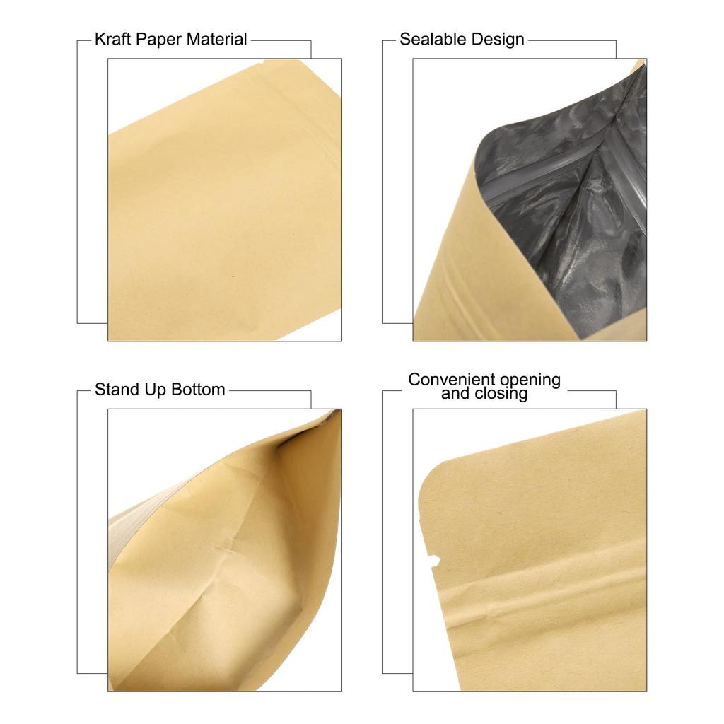 uxcell 50 Pieces Kraft Stand Up Pouch Sealable Paper Bag Foil Resealable Seal Pouch Package Zipper Bag Food Storage Sample Package Yellow 7x11.8"