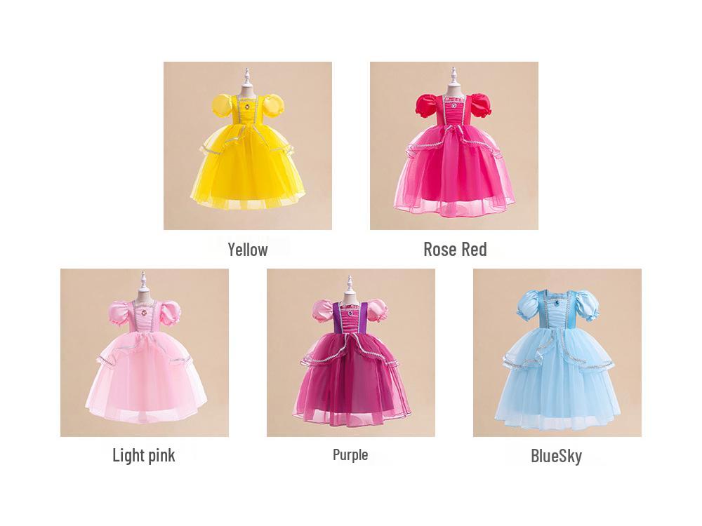 Girls' Cinderella Cosplay Dress - Puff Sleeve Frozen-Style Mesh Dress