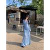 Blue tie-dye long-sleeved dress for women's summer new fashion long dress, hot body, hip-wrapped fishtail dress