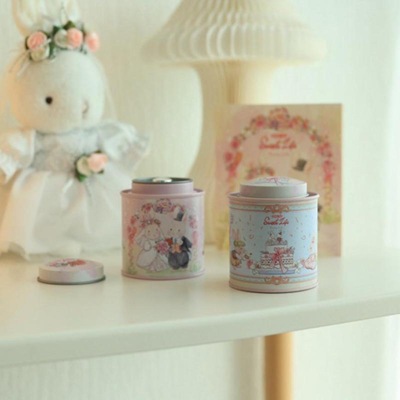 Cartoon Jellycat Rabbit Suitcase Storage Tin Candy Cookie Box Round Metal Jewelry Organizer For Wedding Birthday Party Gift Box