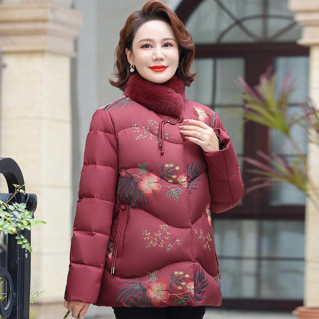 Mom's 2025 Winter White Duck Down Jacket - Grandma's Thickened Style for Middle-aged & Elderly