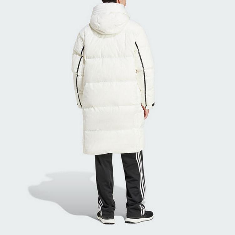 Adidas Sportswear Long Hooded Letter Zip Down Jacket Men Outerwear White JM4604