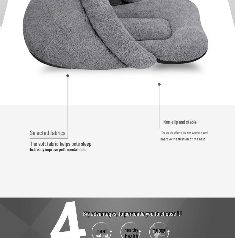 Plush Sleeping Bag Cat & Small Dog Bed, Semi-Closed Slipper Style, Cozy & Warm for All Seasons