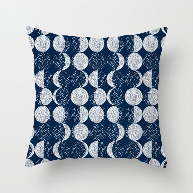 Geometric Cushion Cover Blue Abstract Print Polyester Pillowcase Geometric Art Pillowcase Square Home Decor