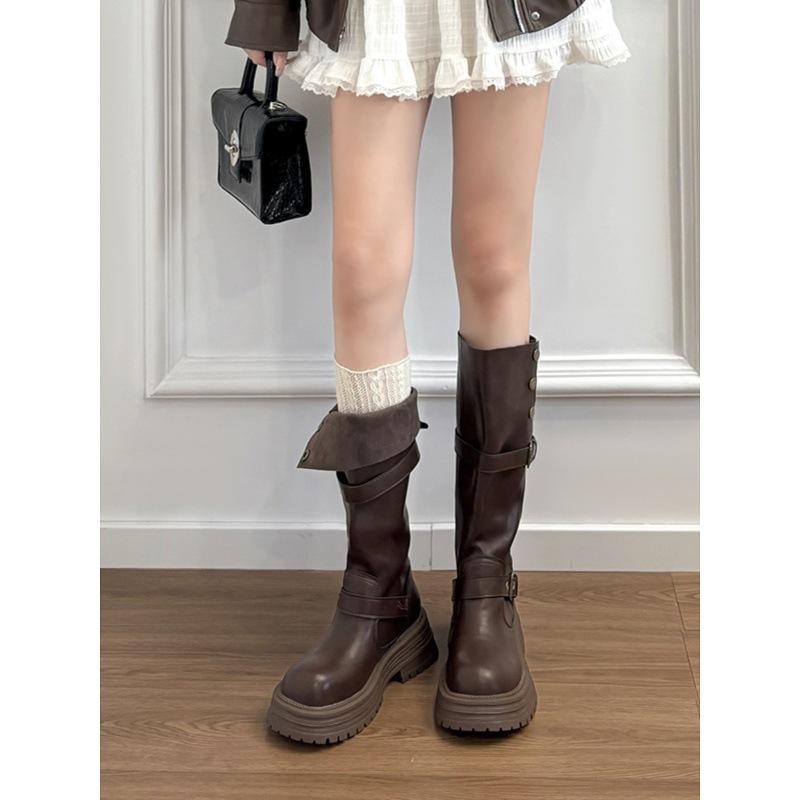Cowhide Version~ Two Wear Thick-soled Heightening Boots, Genuine Leather Maillard Boots, Women's Autumn and Winter Retro Tall Knight Boots