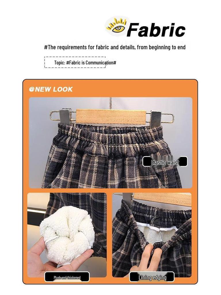 Boys' Fleece Lined Plaid Sweatpants: Winter Warm One-Piece Casual Pants for Toddlers