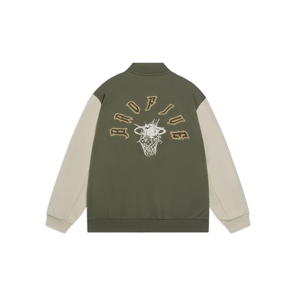 Lining Anti Series Retro Color Block Baseball Collar Fleece-Lined Warm Jacket Men Jacket Army-Green AJDT043-5