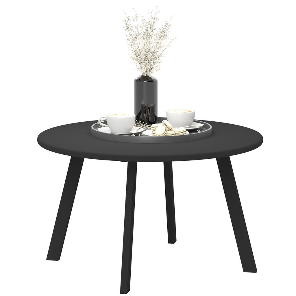 70cm Round Coffee Table, Outdoor Garden Table with Non-Slip Foot Pads and Metal Frame for Garden.Terrace. Balcony. Living Room. Black