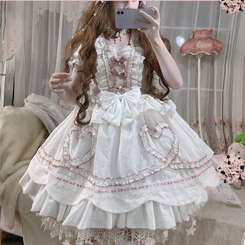 Toku and Yuu Bride Lolita Hana Lolita Princess Large Super Cute Lace Ladylike School Cultural Mori Girl Long Hair Court Super Cute Princess Dress,