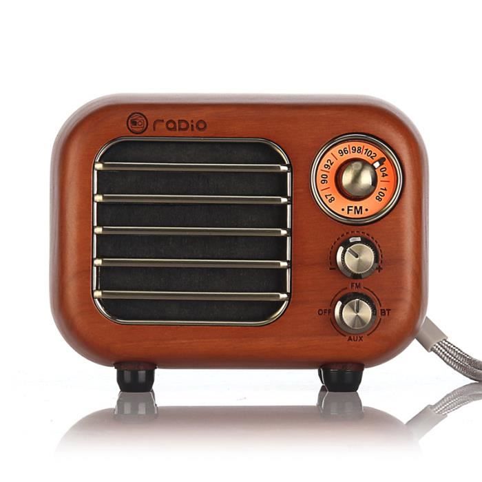 Mini Haut-Parleur Bluetooth Rétro avec Radio-FM - R918-A/C - Bois de Cerisier