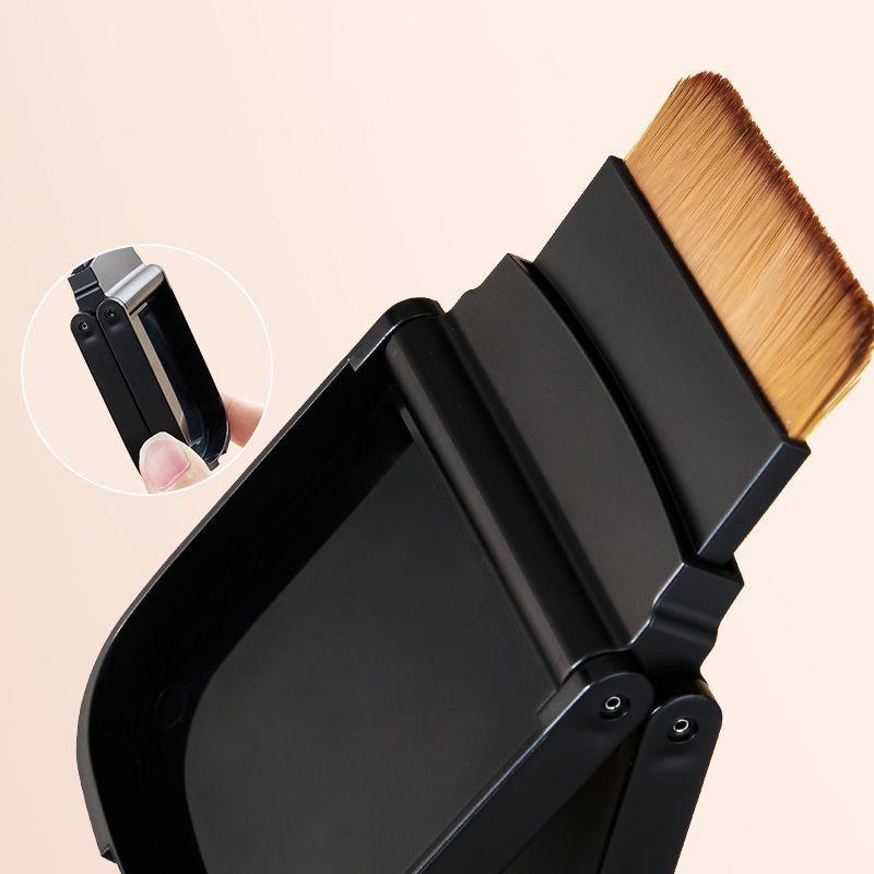 2Pcs Ultra-Thin Compact Foundation Brush With Mirror Box Easy To Carry Flat-Head Makeup Brush No Trace Replaceable Makeup Tools