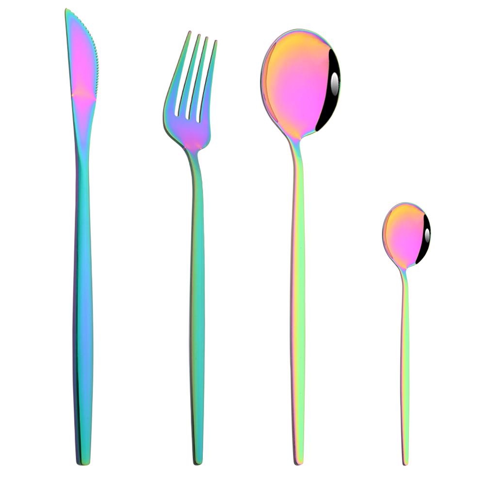 Drmfiy Pink Silver Stainless Steel Dinnerware Set Fork Knife Soup Ice Spoon Cutlery Set Western Flatware Kitchen Silverware Set