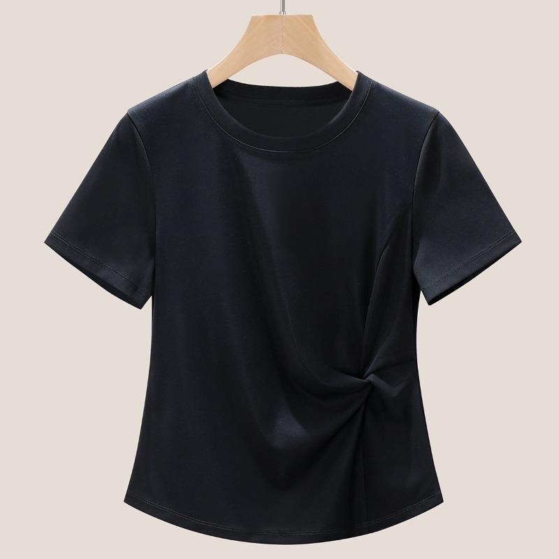 Kink Irregular T-shirt Women's Summer Temperament Is Thin and Chic Round Neck Short-sleeved Top