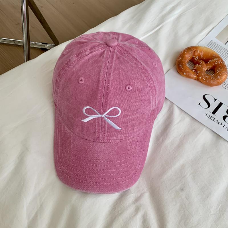 

Sweet Bow Embroidery Baseball Cap For Women Y2K Pink Korean Washed Cotton Peaked Hat Summer Outdoor Snapback Ponytail Sun Hats 56-60cm