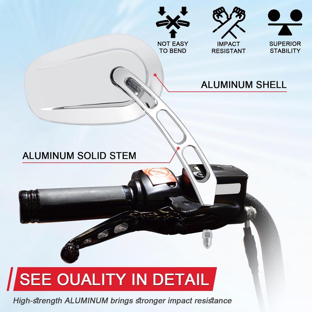 WOWTK Chrome L & R 8mm Rearview Mirrors for Harley FLSTC FXDB Dyna FXDF FLSTF