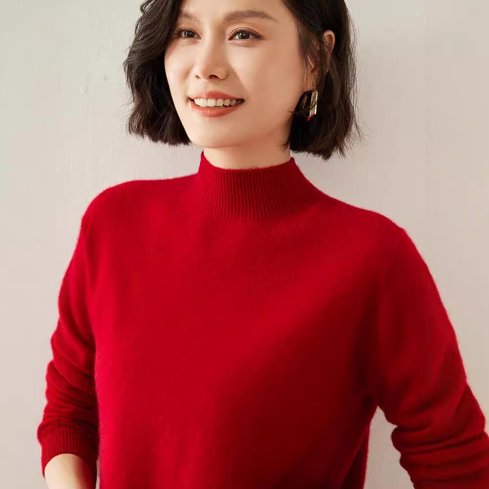 Women's Slim-Fit Half-High Neck Cashmere Sweater: Warm & Versatile Knitted Pullover