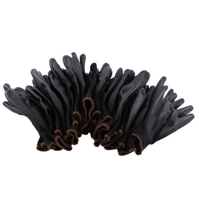 Black Color Nylon PU Safety Palm Coating Work Gloves Brown Strip(L)