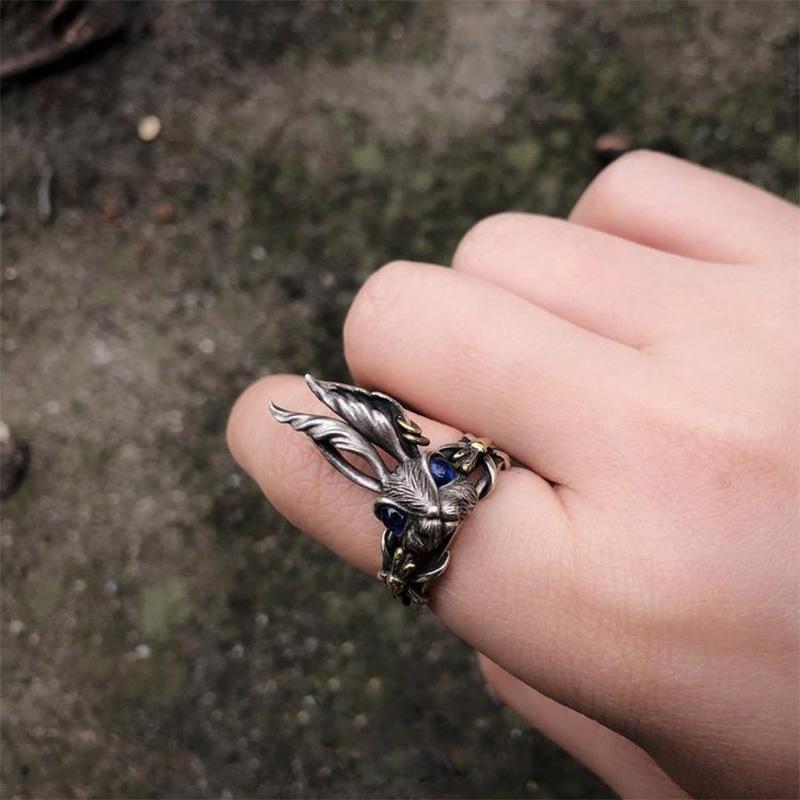 Retro Alice Wonderland Rabbit Ring Punk Gothic Adjustable Man Ring Handmade  Fairy Tales Bunny Accessories Unisex Gift