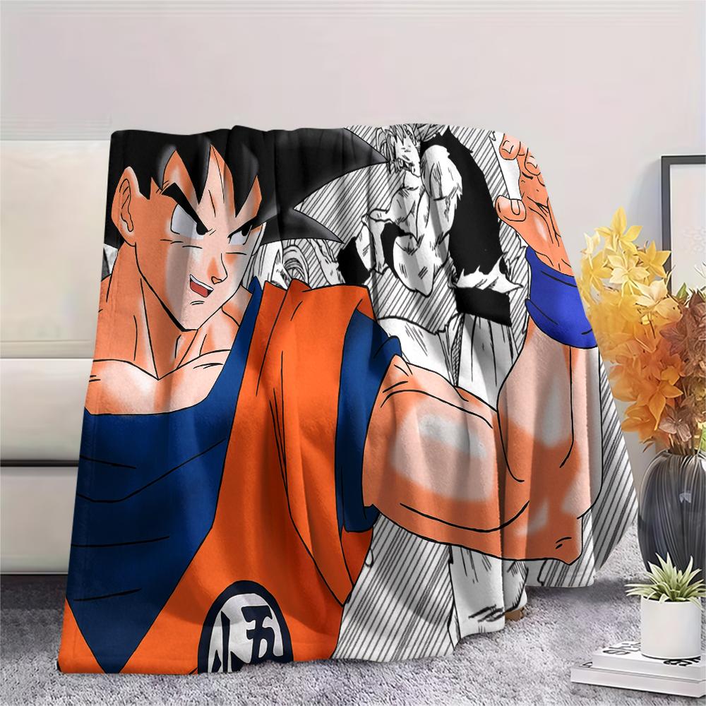 Cartoon Goku Pattern Flannel Blanket, High Quality Comfortable for All Seasons, Home Decor, Warmth and Comfort, Perfect for Gifts.