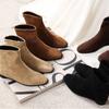 Martin Boots Trendy Elastic Thin Boots Thick Heel Zipper Short Boots Women's Retro Winter Suede New Thin