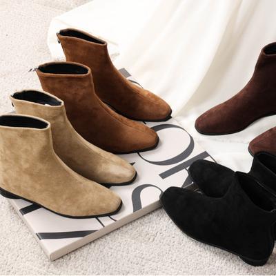 Martin Boots Trendy Elastic Thin Boots Thick Heel Zipper Short Boots Women's Retro Winter Suede New Thin