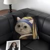 Art Cat Cute Cushion Cover Summer Breathable Linen Organic Fabric Double-Sided Printing Sofa Pillow Case Home Decor