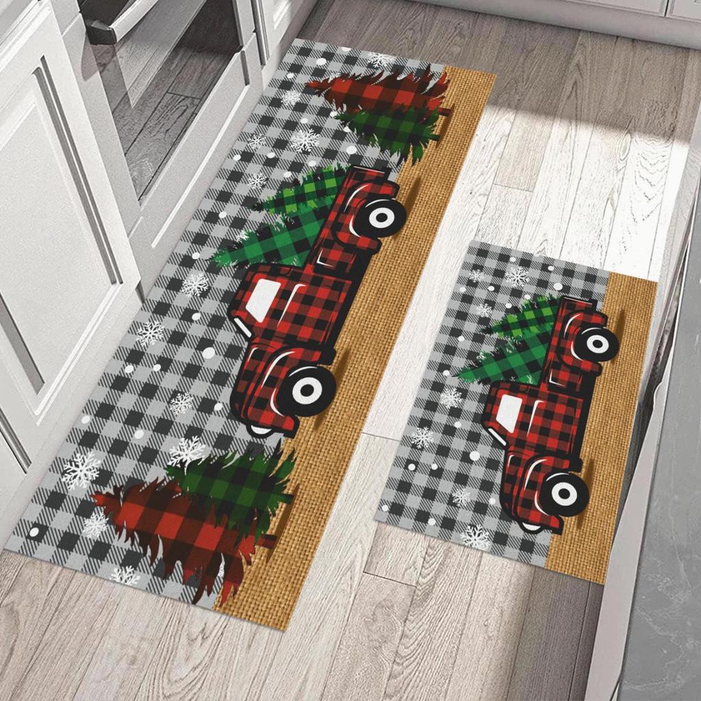 New Christmas Linen Kitchen Mat Set: Absorbent, Stain-Resistant, Decorative Long Strip Rugs.