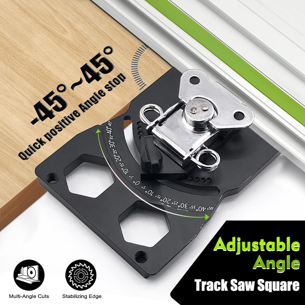 Adjustable Angle Track Saw Square with -45° To 45° Quick Positive Angle Stop,Protractor,90 Degree Right Angle Rail Square Guide