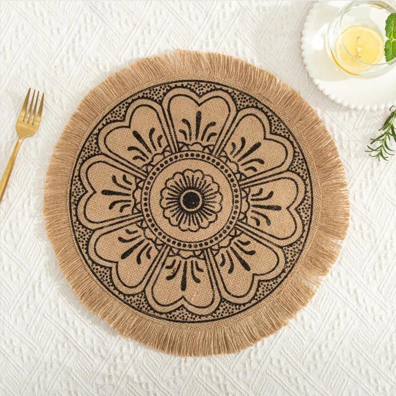 Nordic Style Simple Hand Woven Jute Placemat Plate Mat Retro Restaurant Cotton Linen Decorative Mat Shooting Prop Vase Mat YLE447