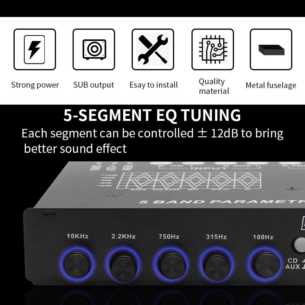 Professional 5 Band Car Equalizer Multifunctional Car Audio EQ Tuning Crossover Amplifier Parametric Equalizer Car