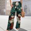 Ladies' Loose And Casual Christmas Printed Wide Leg Pants With Elastic Waistband Drawstring And Pocket Pants