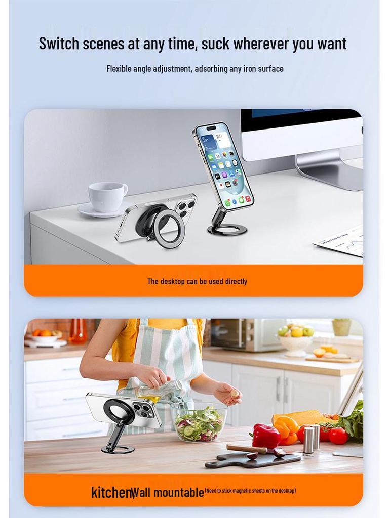 Dual-Sided Magnetic MagSafe Phone Stand: Strong & Versatile for Desk, Gym, Car, or Wall.