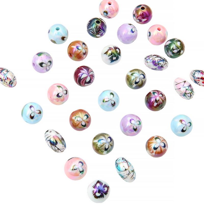 Acrylic Beads Fantasy Color Plated Pattern Ball Charms for DIY Necklace Bracelet Earring Jewelry Making
