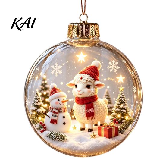 Decorative Hanging Balls Glowing Christmas Story Ornament, Light?Up Mini Holiday Scene Ball with Warm Living Room Ornaments LED Light, Clear Plastic