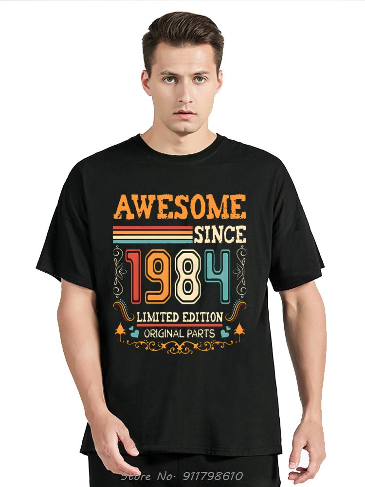 Vintage 1984 Birthday Cotton T Shirt for Oversized Short Sleeve Clothing Retro T-shirt Born In 1984 Clothes for Men Tops Tee