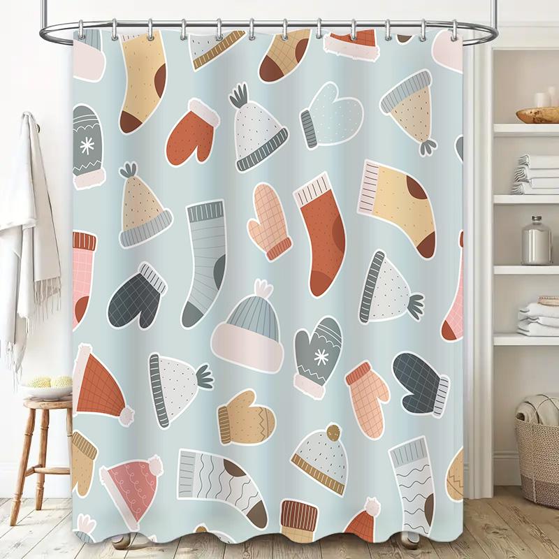 Winter Warme Wintermützen Duschvorhang Wasserdichte Badematte Dekoration für Badezimmer Weihnachtsdekorationen