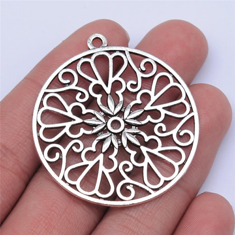 2pcs Big Size Round Hollow Flower Charms Pendant For Jewelry Making Necklace Earring Making