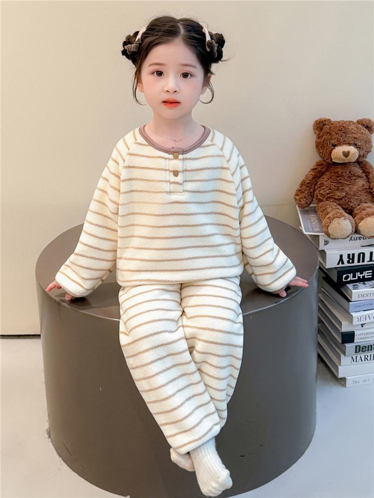 2025 Autumn/Winter Striped Pajama Set for Girls - Cozy, Warm Homewear