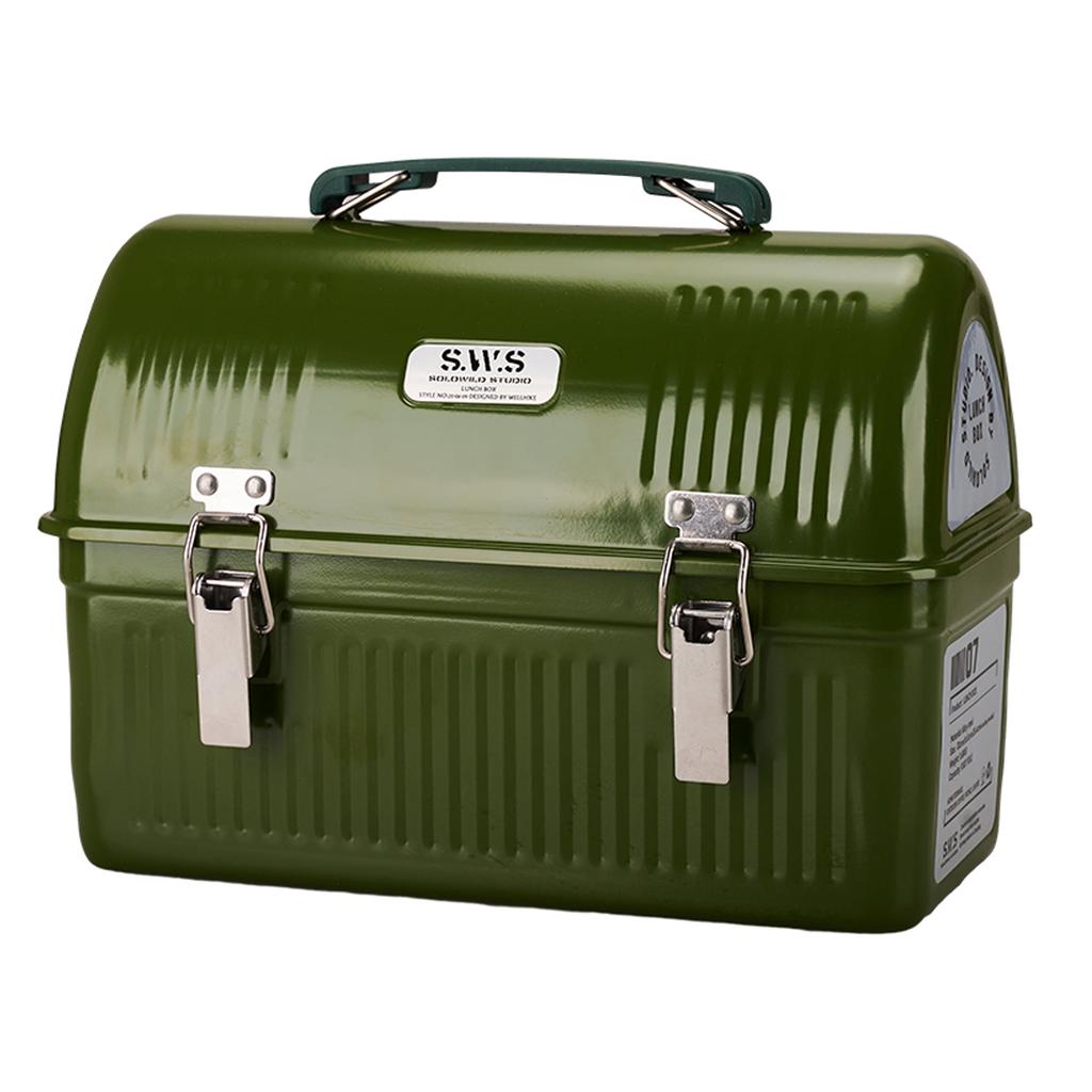 Picnic Box with Handle and Latch Retro Metal Containers 9.5L Storage Boxes Stores Food Drinks Water Bottle